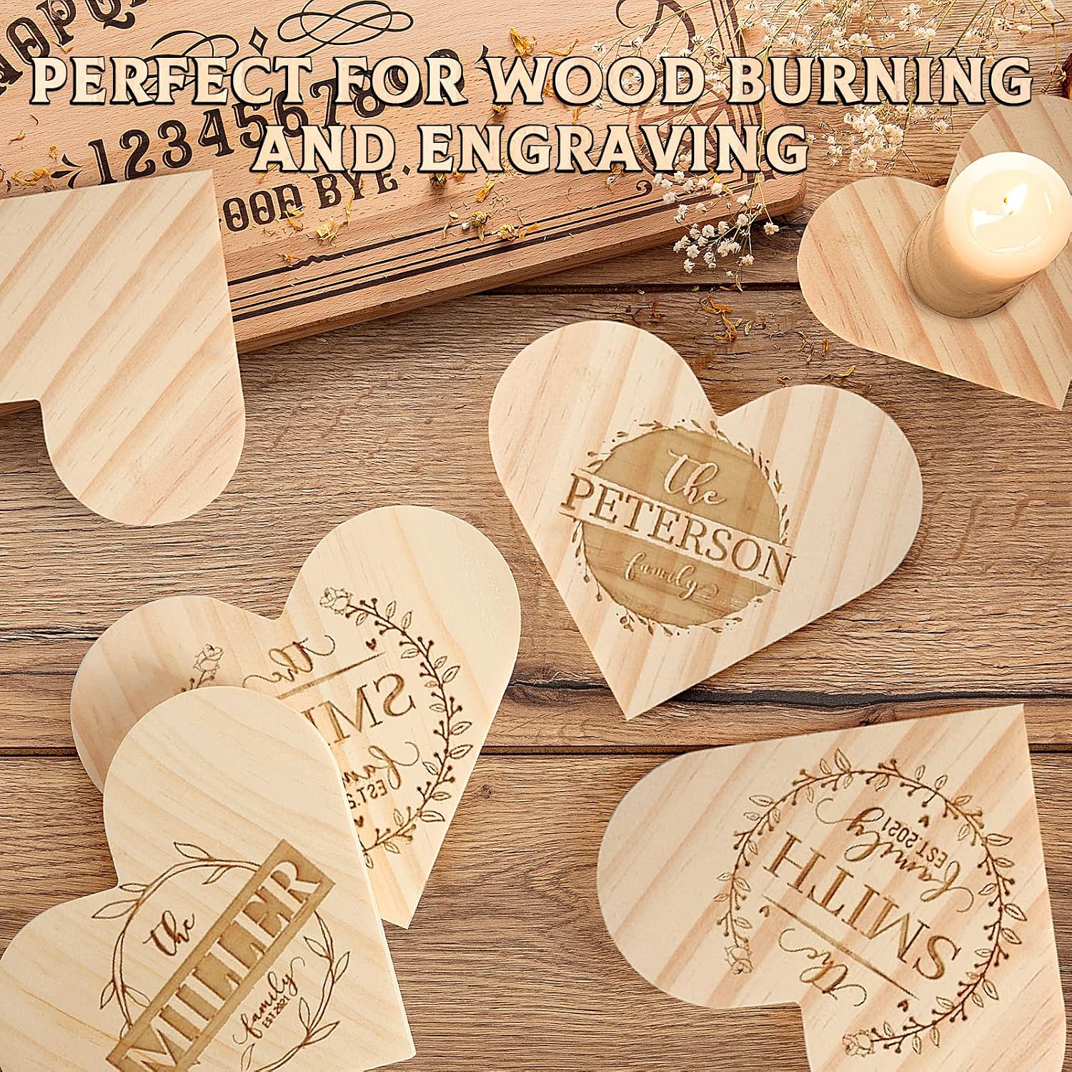 Wooden Slices Blanks Bulk Set / Heart / 4.5 Inch / Set of 12