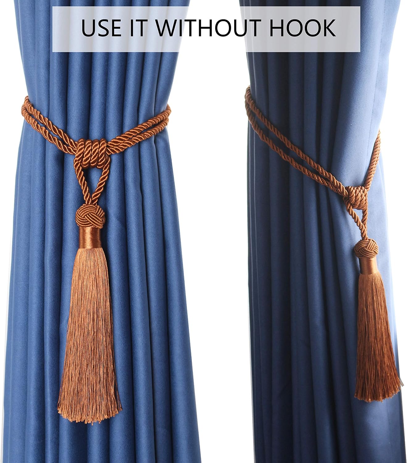 BEL AVENIR 4 Pack Curtain Tiebacks Hand-Woven Tassels Holdbacks | Light Coffee, Elegant, Home Decorative Tassels Ties