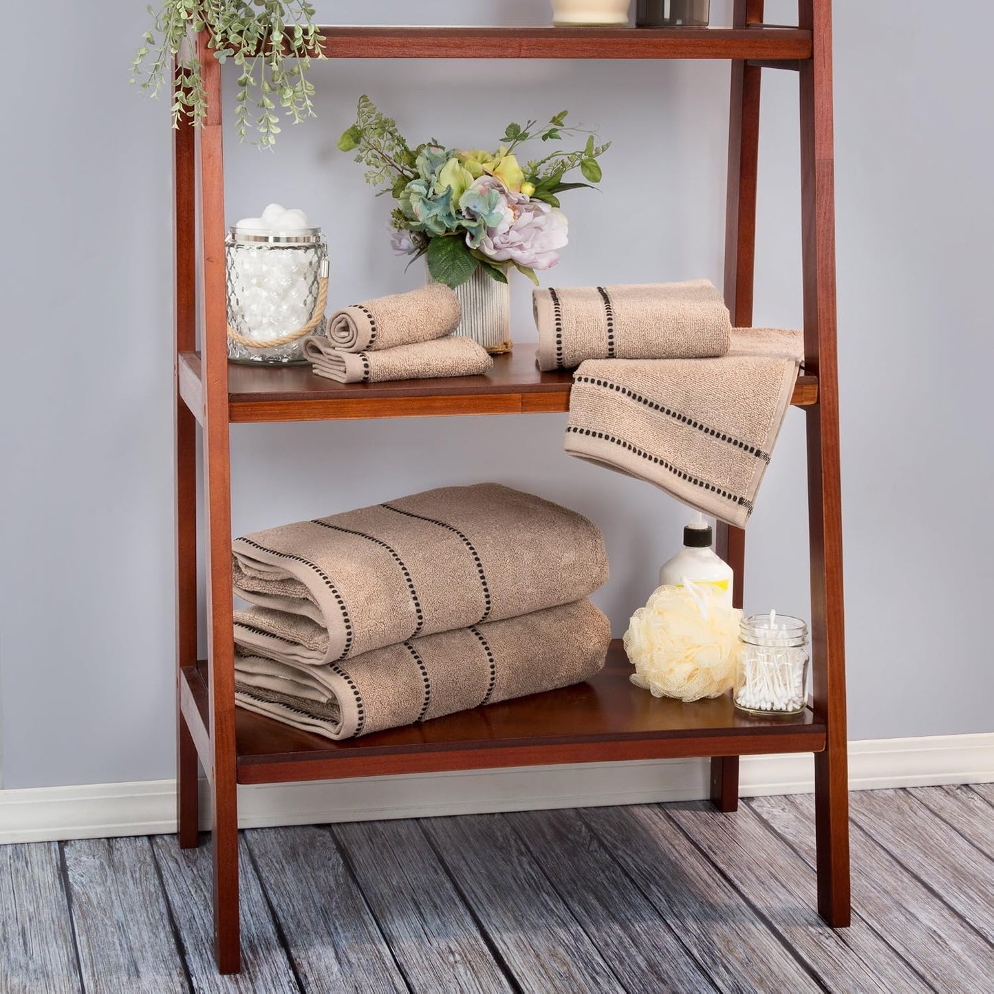 Lavish Home Bathroom Towels Set, Bathroom Accessories, Taupe, Set of 6