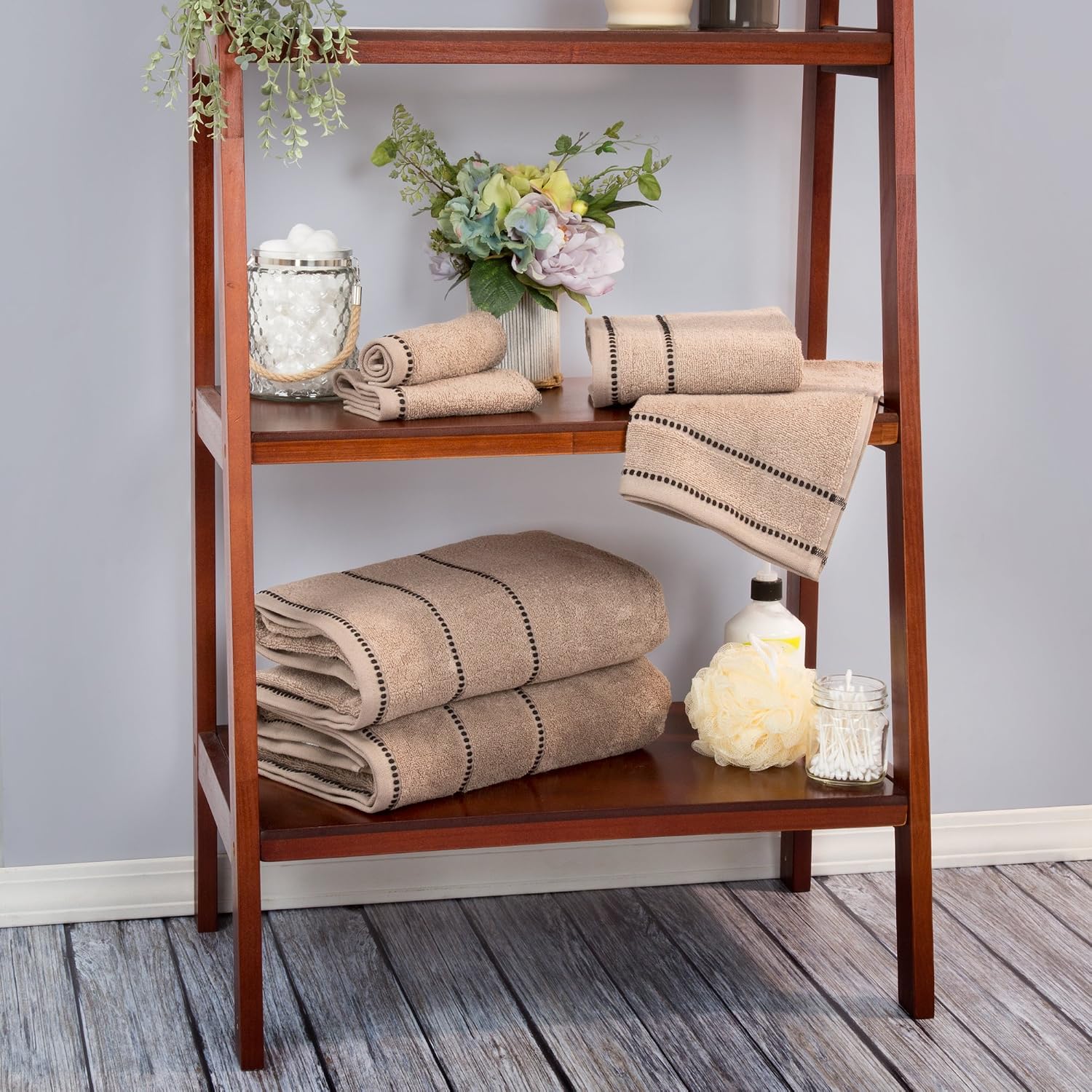 Lavish Home Bathroom Towels Set, Bathroom Accessories, Taupe, Set of 6
