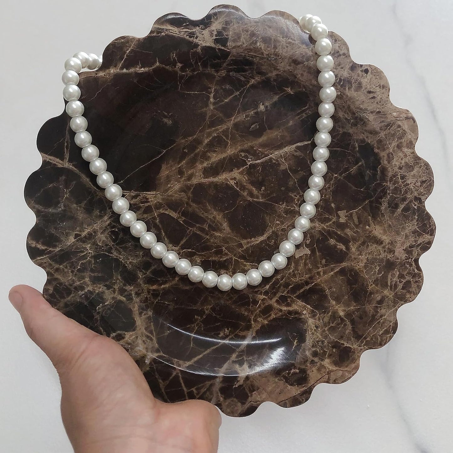Marble Tray Round Scalloped Tray Small Serving Platter for Counter / Coffee Net