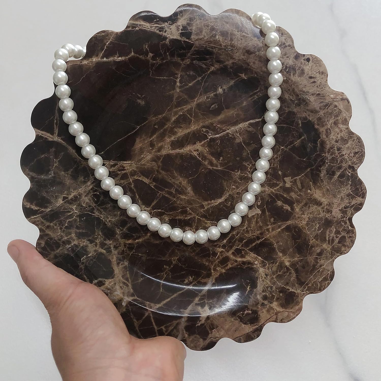 Marble Tray Round Scalloped Tray Small Serving Platter for Counter / Coffee Net