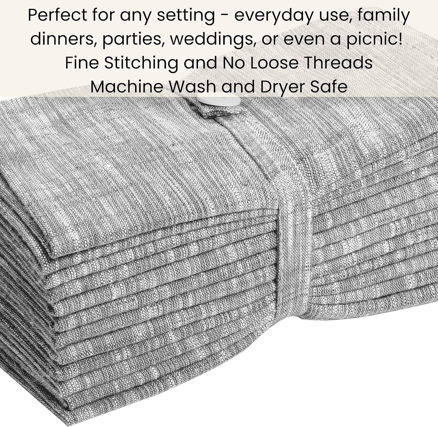 12 Pack Farmhouse Style Slub Textured 18x18 Cloth Dinner Napkins, 100% Cotton for Everyday Use and Events - Soft and