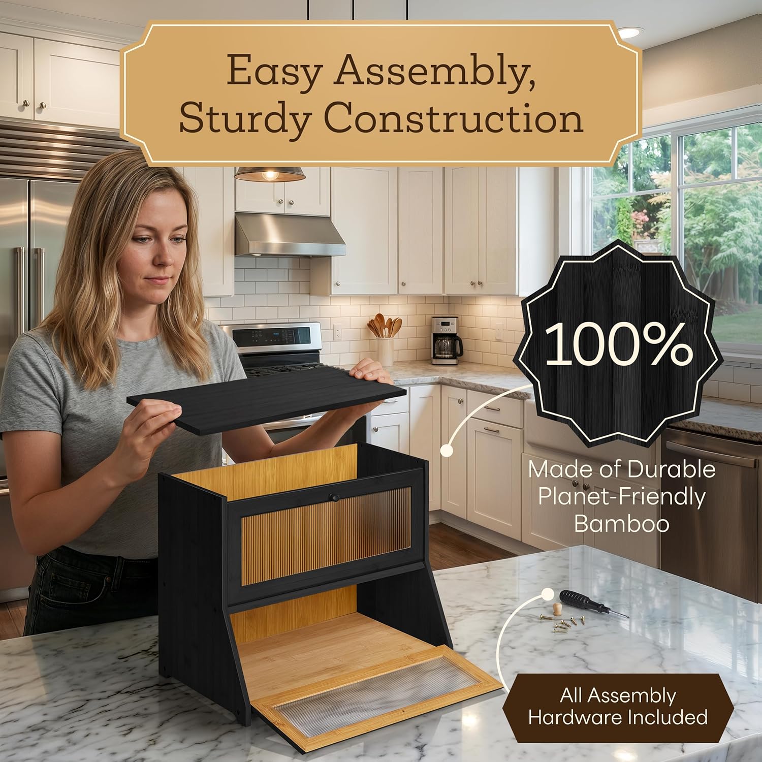 Large Bread Box for Kitchen Countertop - Black Bread Box, Bamboo Breadbox & Wooden Bread Boxes | Vintage Countertop
