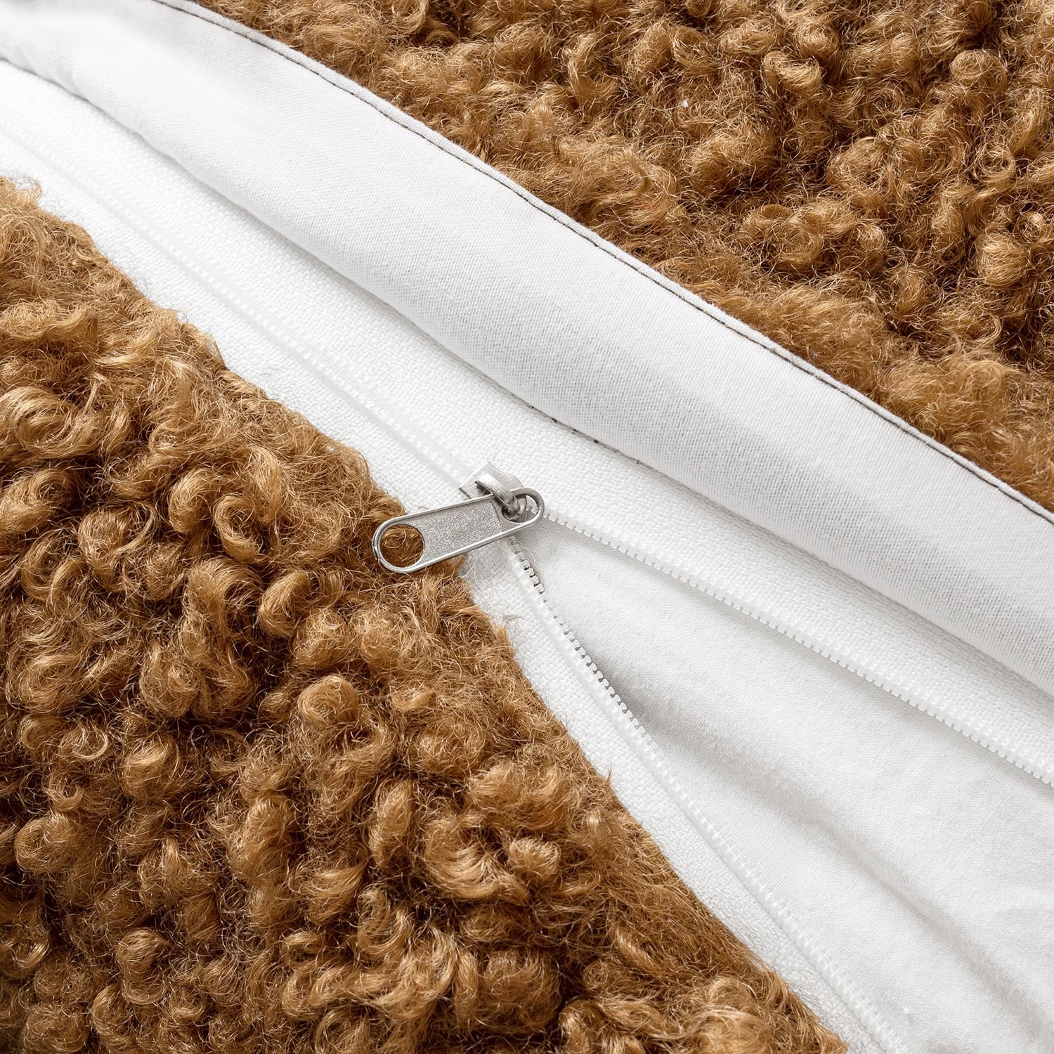 Teddy Faux Fur Throw Pillow Covers Soft Fuzzy Sherpa Sheepskin / Brown / 18 x 18 / Set of 2