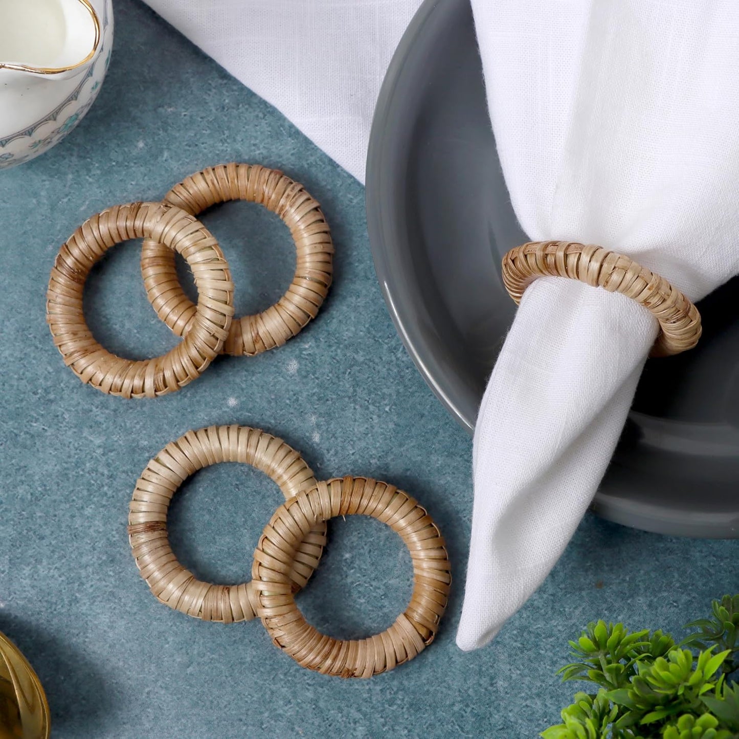 Handmade Rattan Napkin Holders for Farmhouse Table Décor / Dim Walnut / Set of 12
