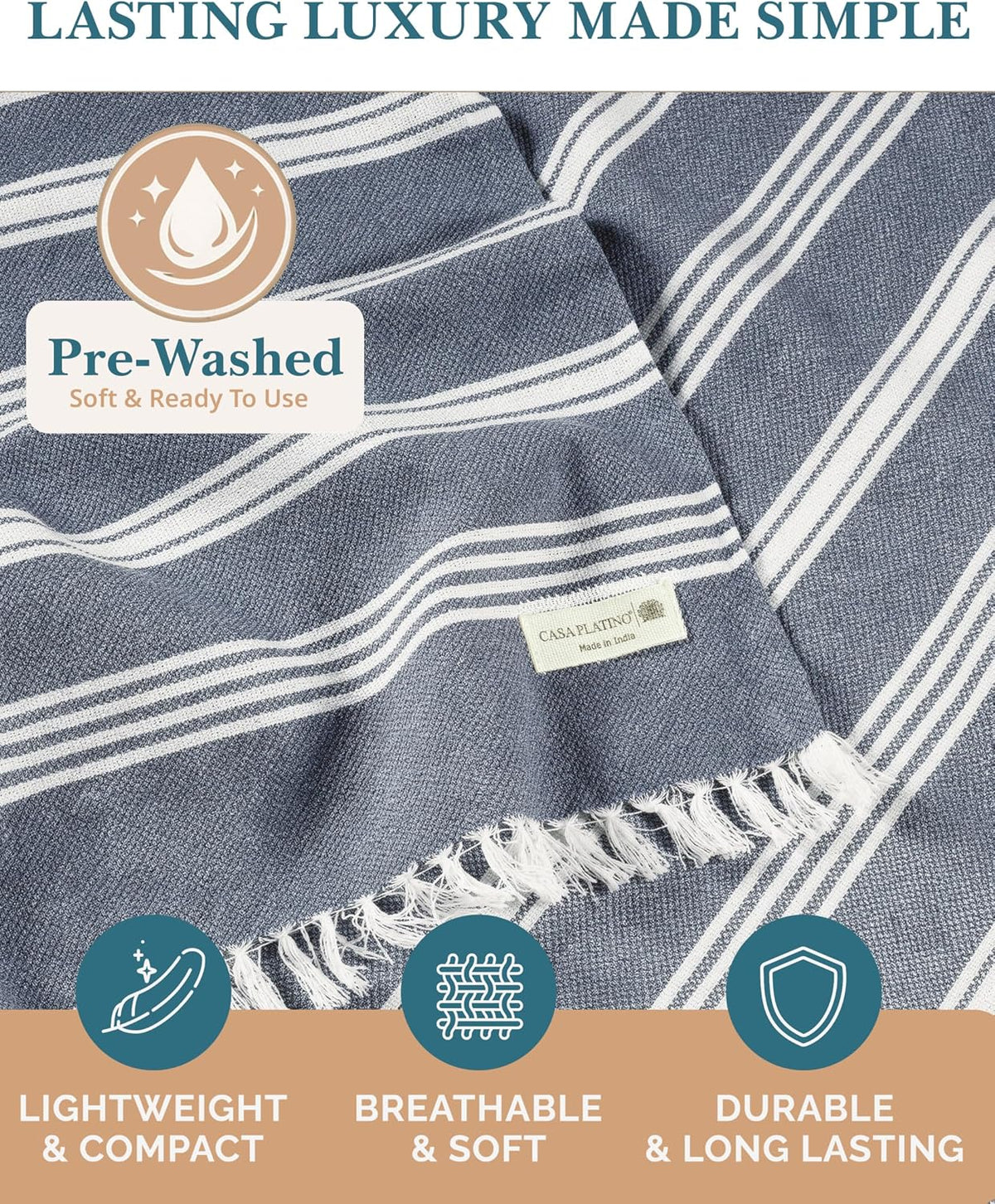 Casa Platino Turkish Beach Towels Set of 6, Sand Free 39"x71" - Beach Mix | Lightweight & Packable Beach Towels - for
