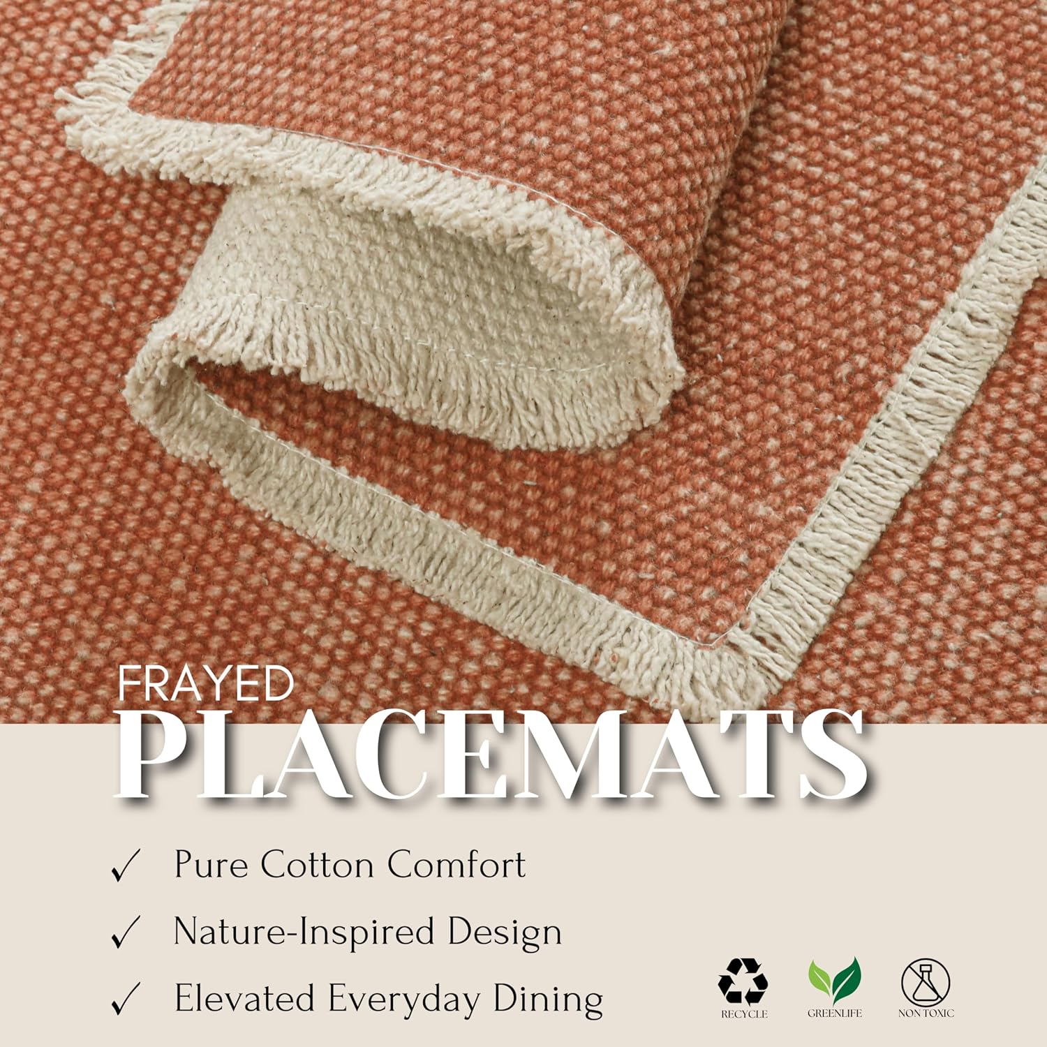 Hausattire Cotton Frayed Placemats Set of 6 Dining Table 14x14 Inch | Rustic Harvest Boho Washable Easter Placemat for