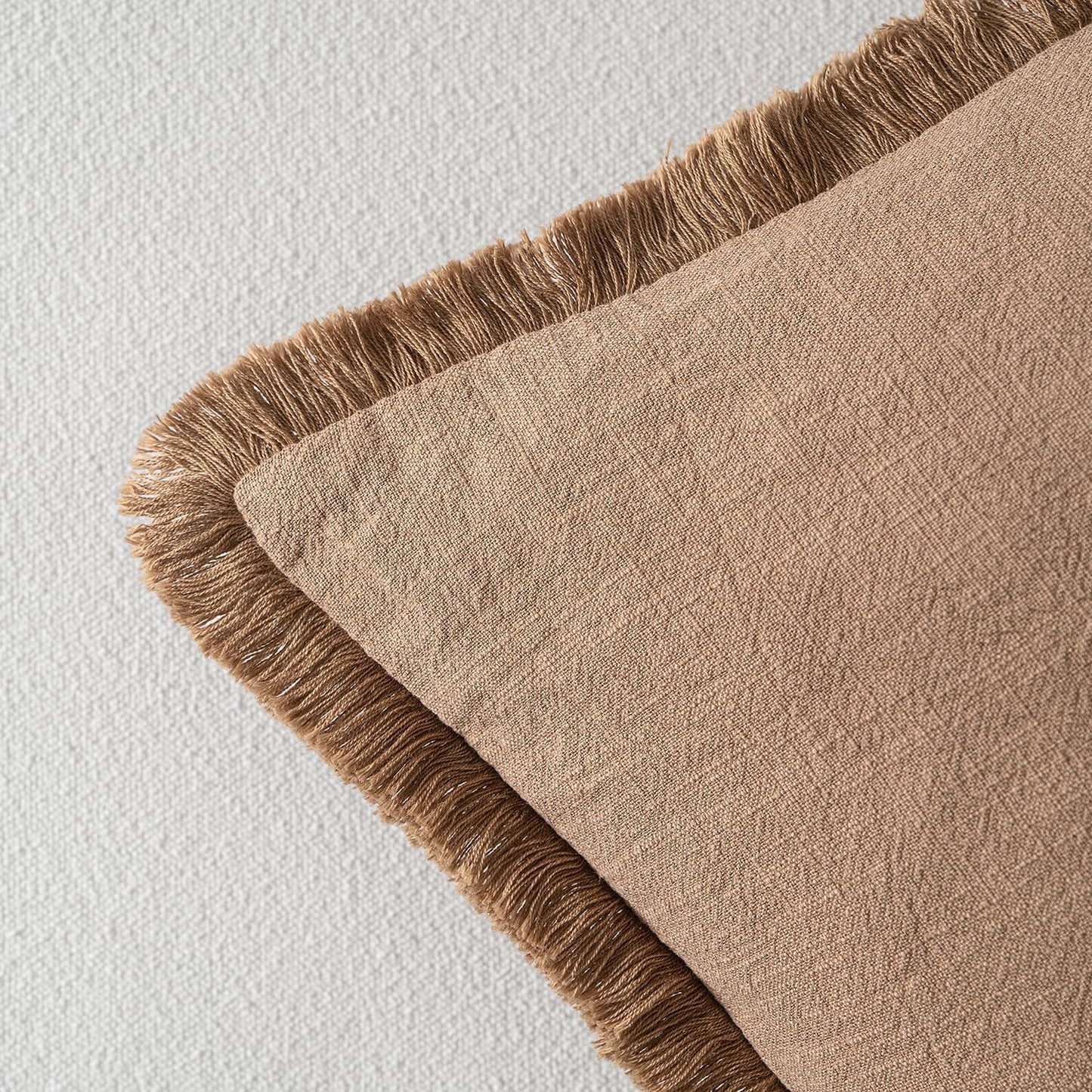 Decorative Throw Pillow Covers Neutral Linen Fringe Throw Pillows Boho / 18 x 18 / Brown / Set of 2