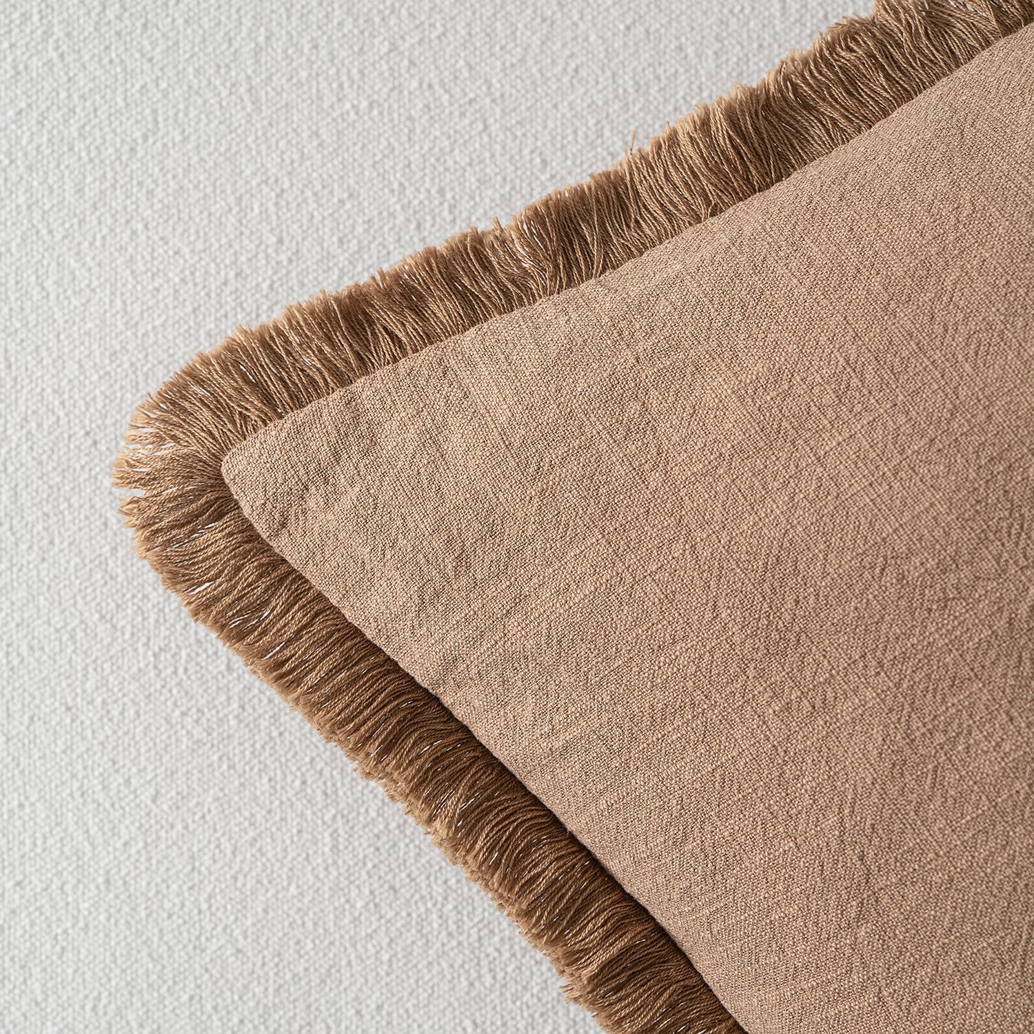 Decorative Throw Pillow Covers Neutral Linen Fringe Throw Pillows Boho Farmhouse / Brown / 36 x 14