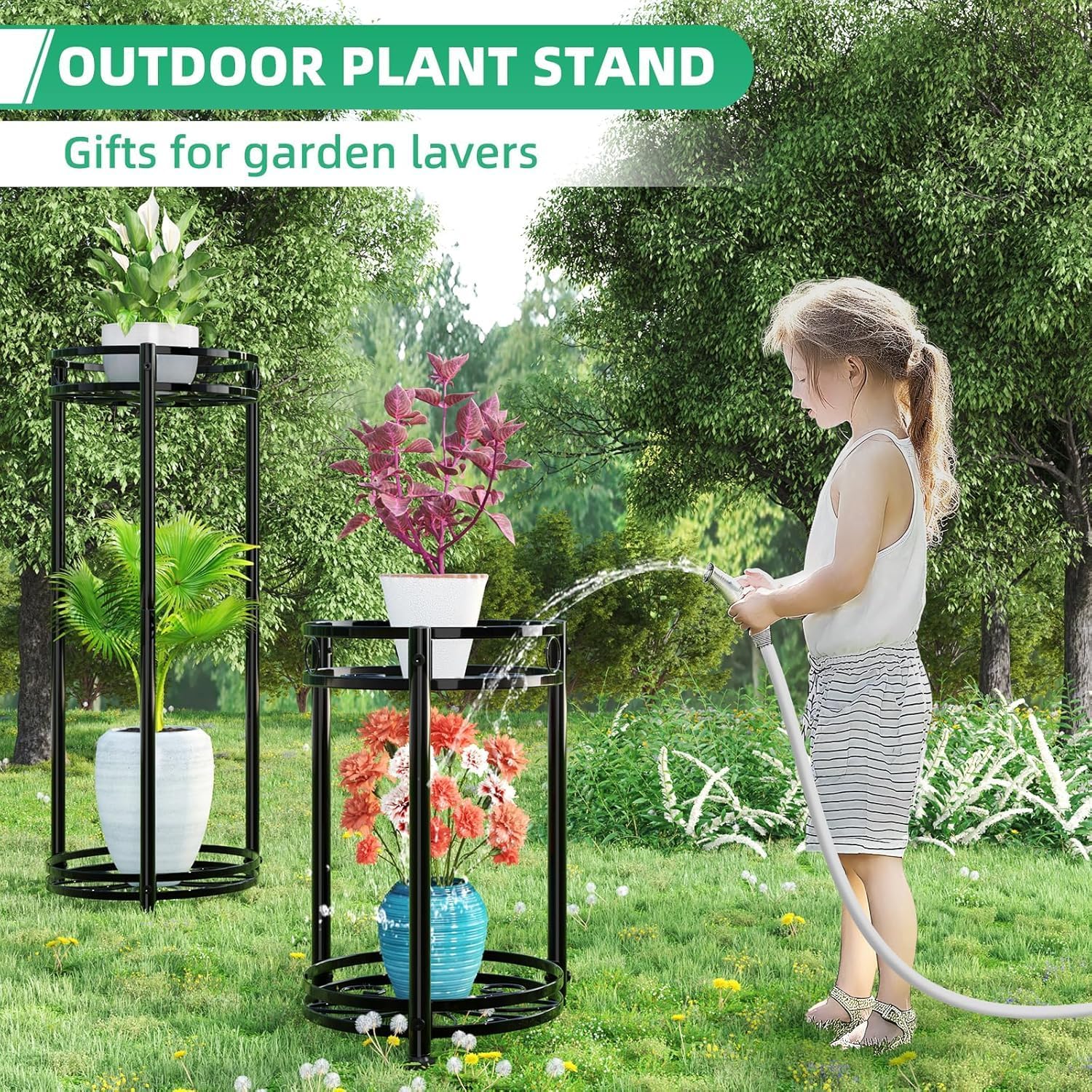 Simple Trending Round Plant Stand Indoor Outdoor, Waterproof Metal Tall 31” Plant Shelf Holder, Heavy Duty Flower Pot