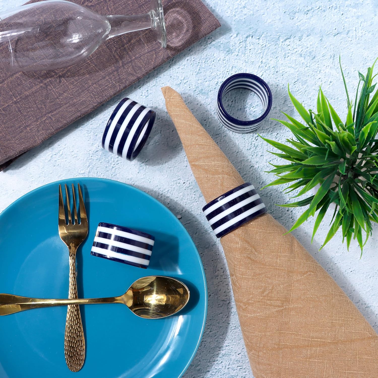 Navy Blue Epoxy Resin Napkin Rings Set of 12 | Premium epoxy resin, 2x2x1 in each, navy blue & white, weddings, holiday