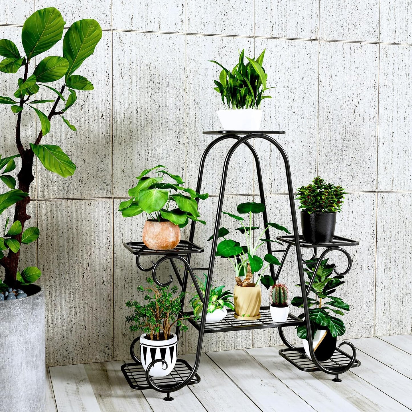 Plant Stand 6 Tier Metal Plant Stands for Indoor Outdoor Plants Multiple Tiered Tall Iron Plant Shelf, Black Plant