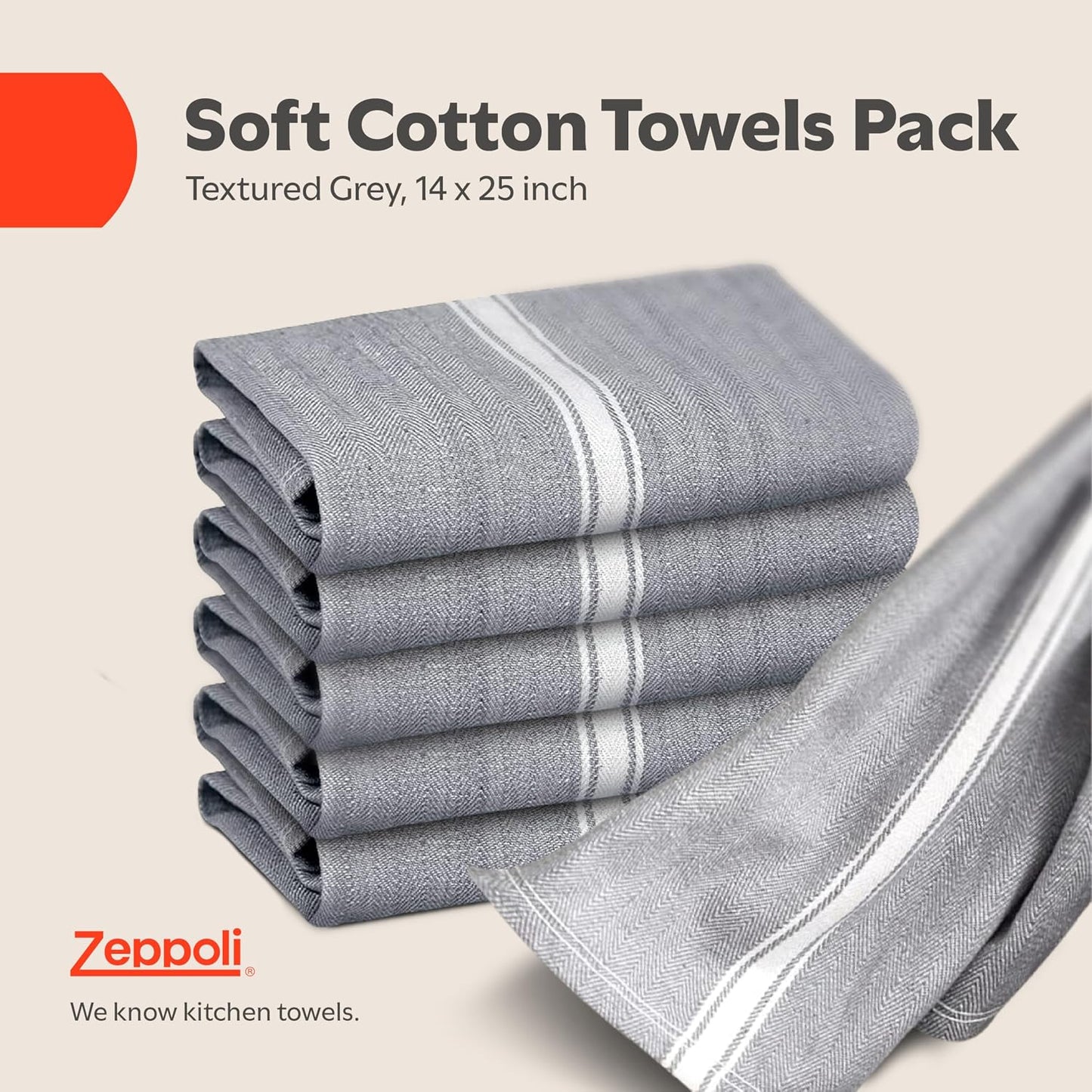Zeppoli Classic Kitchen Towels - 15 Pack 100% Natural Cotton Towel Set, Reusable Wash Cloths, Absorbent Dish Towels