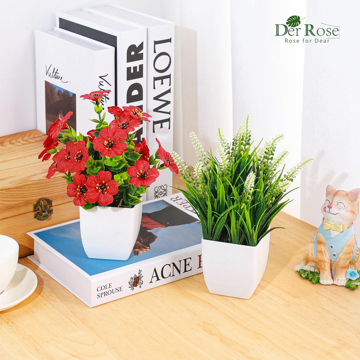 Fake Plants Small Artificial Flowers in Pots for Desk Bathroom Shelf / Colorful / White / Set of 4
