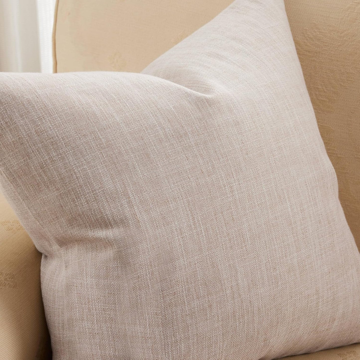 Rustic Cotton Linen Throw Pillow Covers / Taupe / 18 x 18 / Set of 2