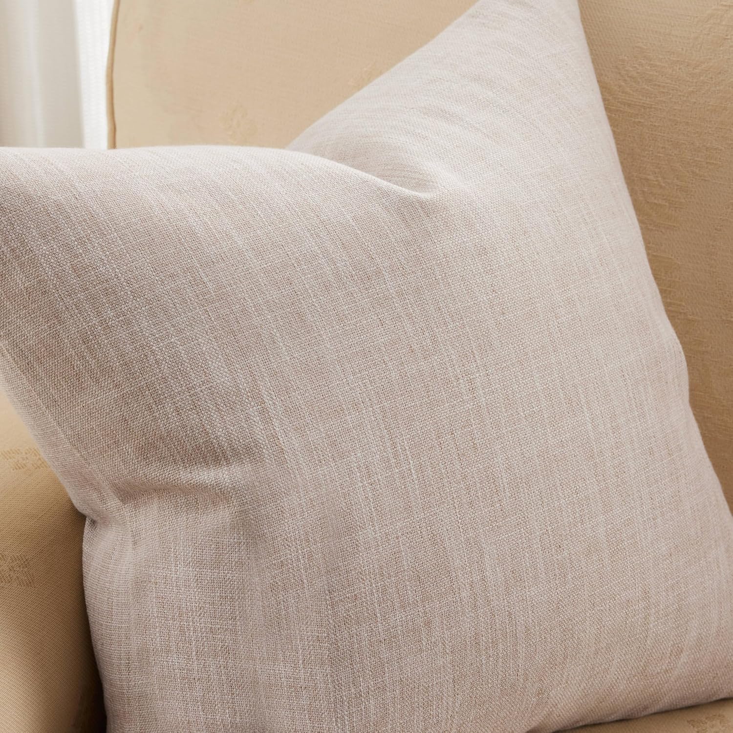 Rustic Cotton Linen Throw Pillow Covers / Taupe / 18 x 18 / Set of 2
