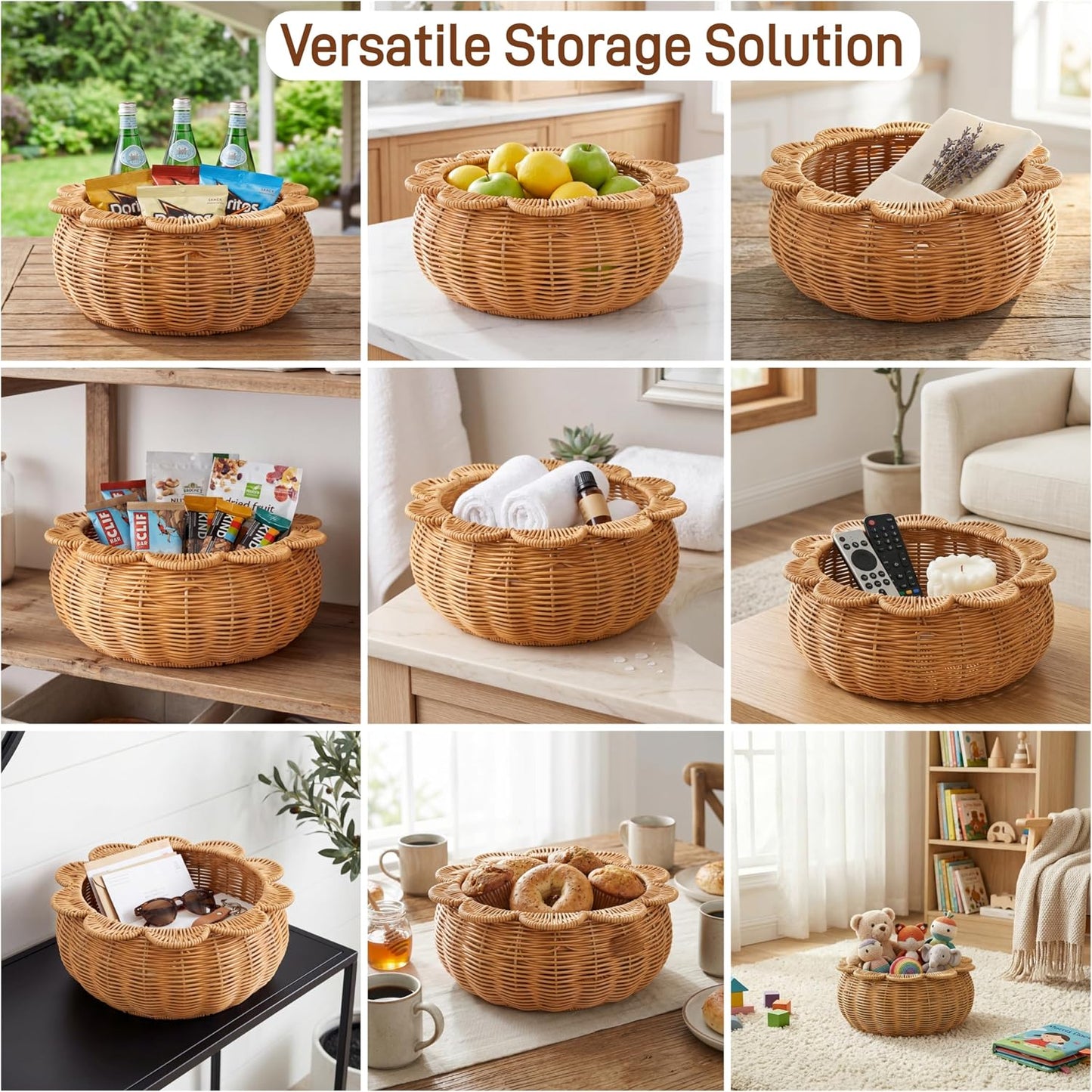 Scalloped Rattan Basket / 12 Inch