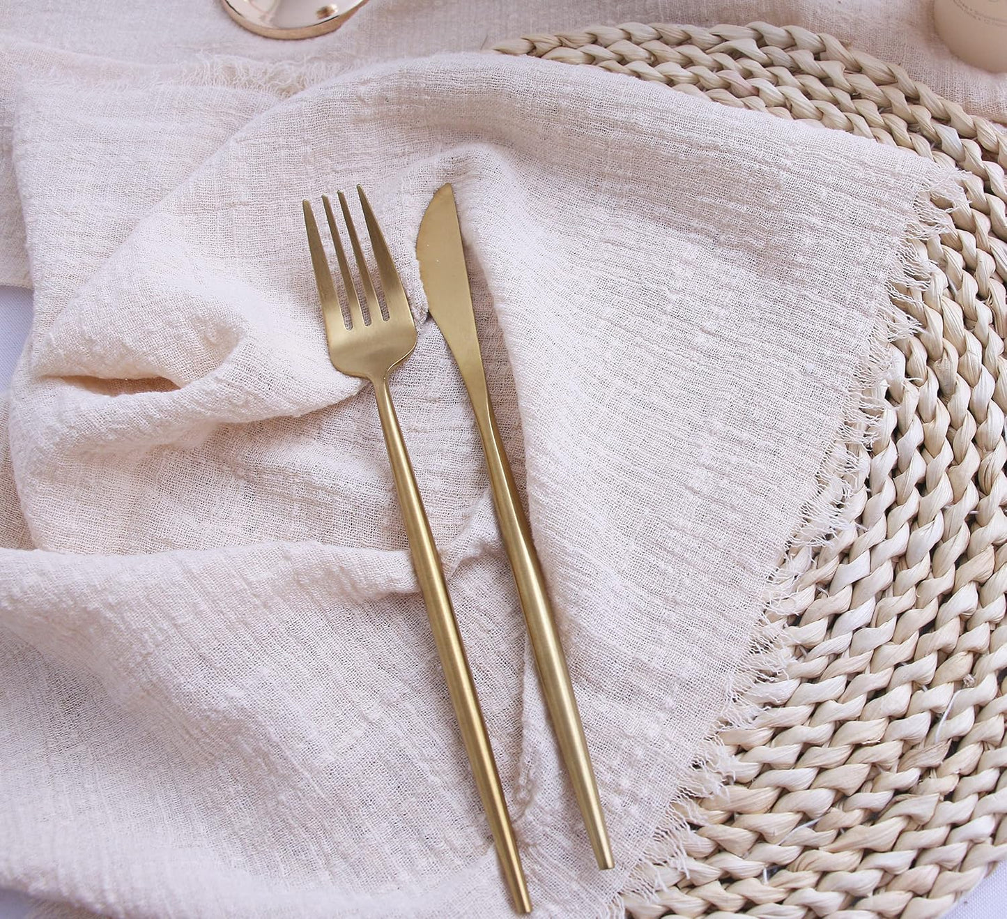 Fall Cloth Napkins with Fringe Set of 12, Soft Cotton, 16 x 16 Inch, Beige | Boho Rustic Dinner Napkins, Reusable