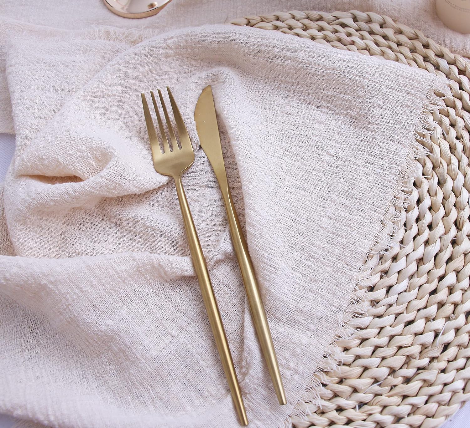 Fall Cloth Napkins with Fringe Set of 12, Soft Cotton, 16 x 16 Inch, Beige | Boho Rustic Dinner Napkins, Reusable