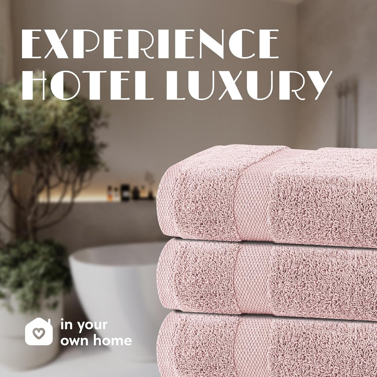 White Classic Wealuxe Pink Bath Towels 24x50 Inch, Cotton Towel Set for Bathroom, Hotel, Gym, Spa, Soft Extra Absorbent