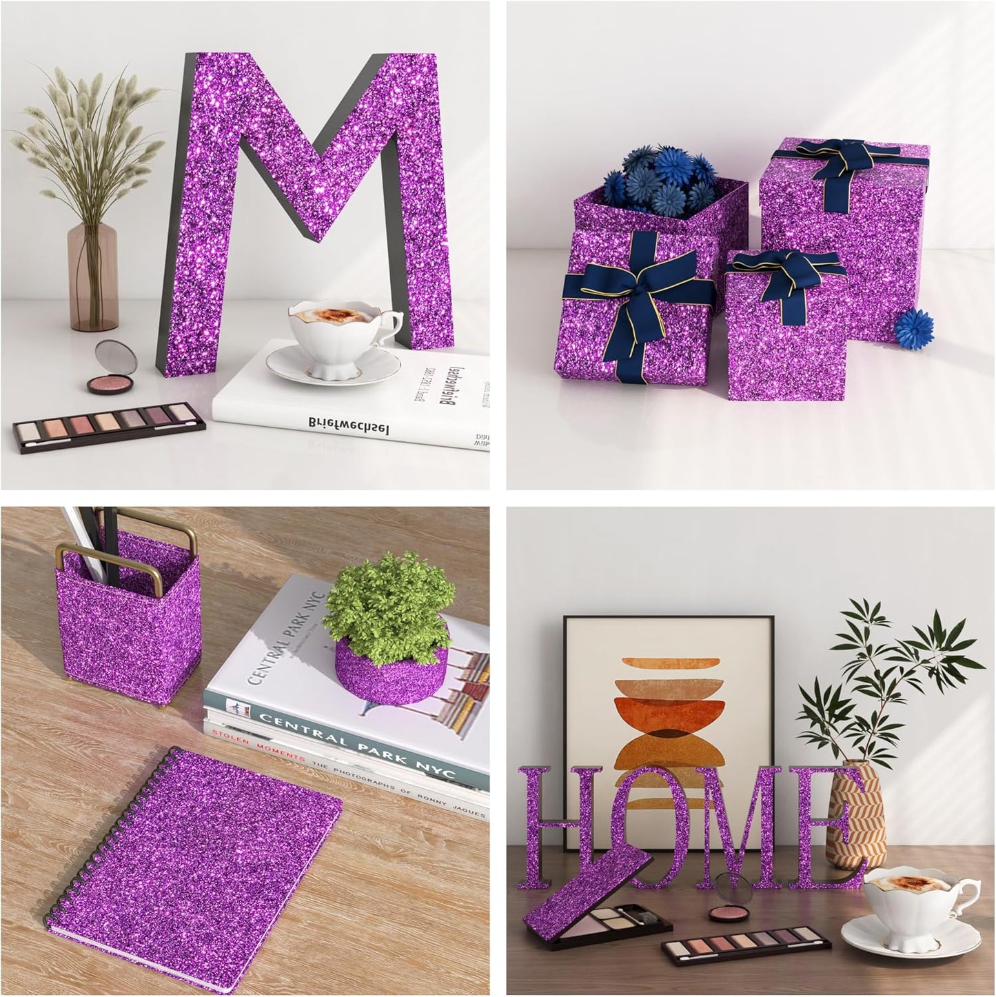 Violet Glitter Wallpaper Border Peel and Stick Wall Border Trim Removable Room / 3.9 x 200 / Purple