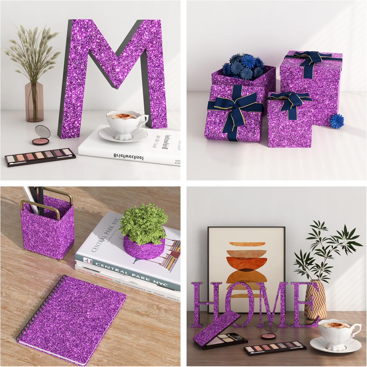 Violet Glitter Wallpaper Border Peel and Stick Wall Border Trim Removable Room / 3.9 x 200 / Purple