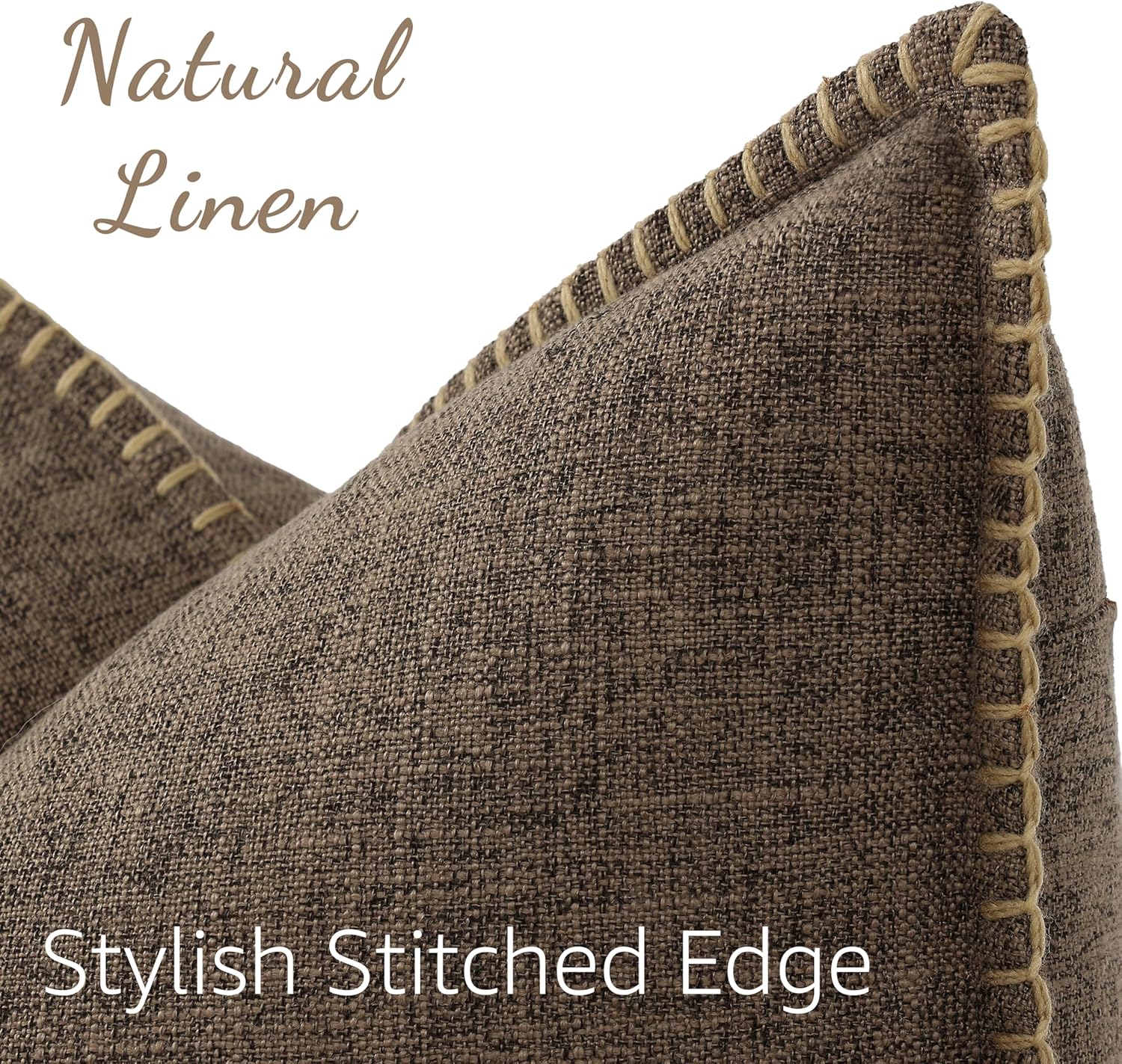 Fall Decorative Throw Pillow Covers Square Faux Linen Farmhouse / Chocolate / 18 x 18 / Set of 2