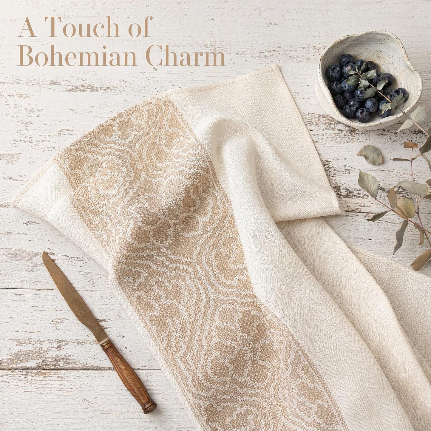 Extra Long Rectangle Linen Tablecloth Spillproof Cloth, 55x134 Inch | Stain Resistant Woven Classic Scroll Runner