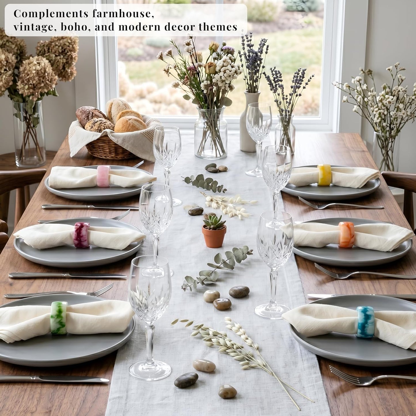 Epoxy Resin Napkin Rings, 12-Pack, Pastel, 6 Colors | Glossy finish, chip-resistant, 2x2x0.75 in each, fits standard