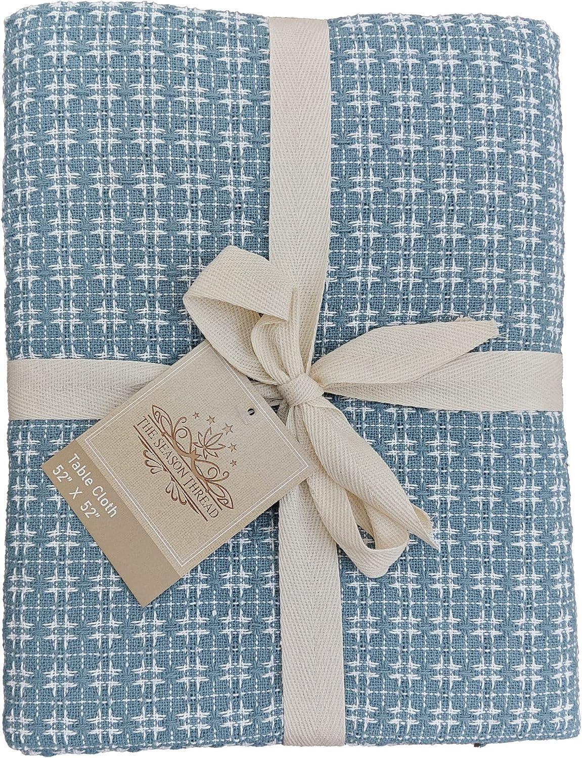 Table Cloth, Wedgewood Blue/White Woven Fringed, 100% Cotton Table Cover, Size 60x84 Inch, Suitable for Formal Dining