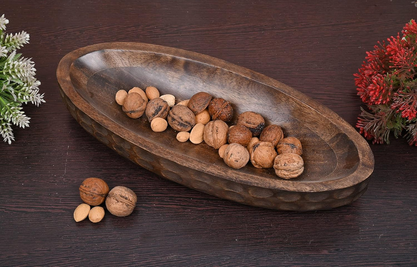 Mango Wood Decorative Bowl Home Decor Home Decorative Centerpiece Farmhouse Country / 14 x 6
