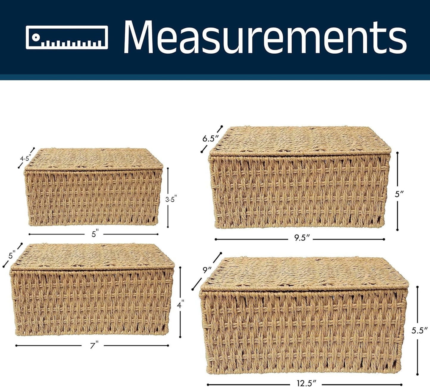 Woven Stackable Storage Baskets / NO LINER / Beige / Set of 4