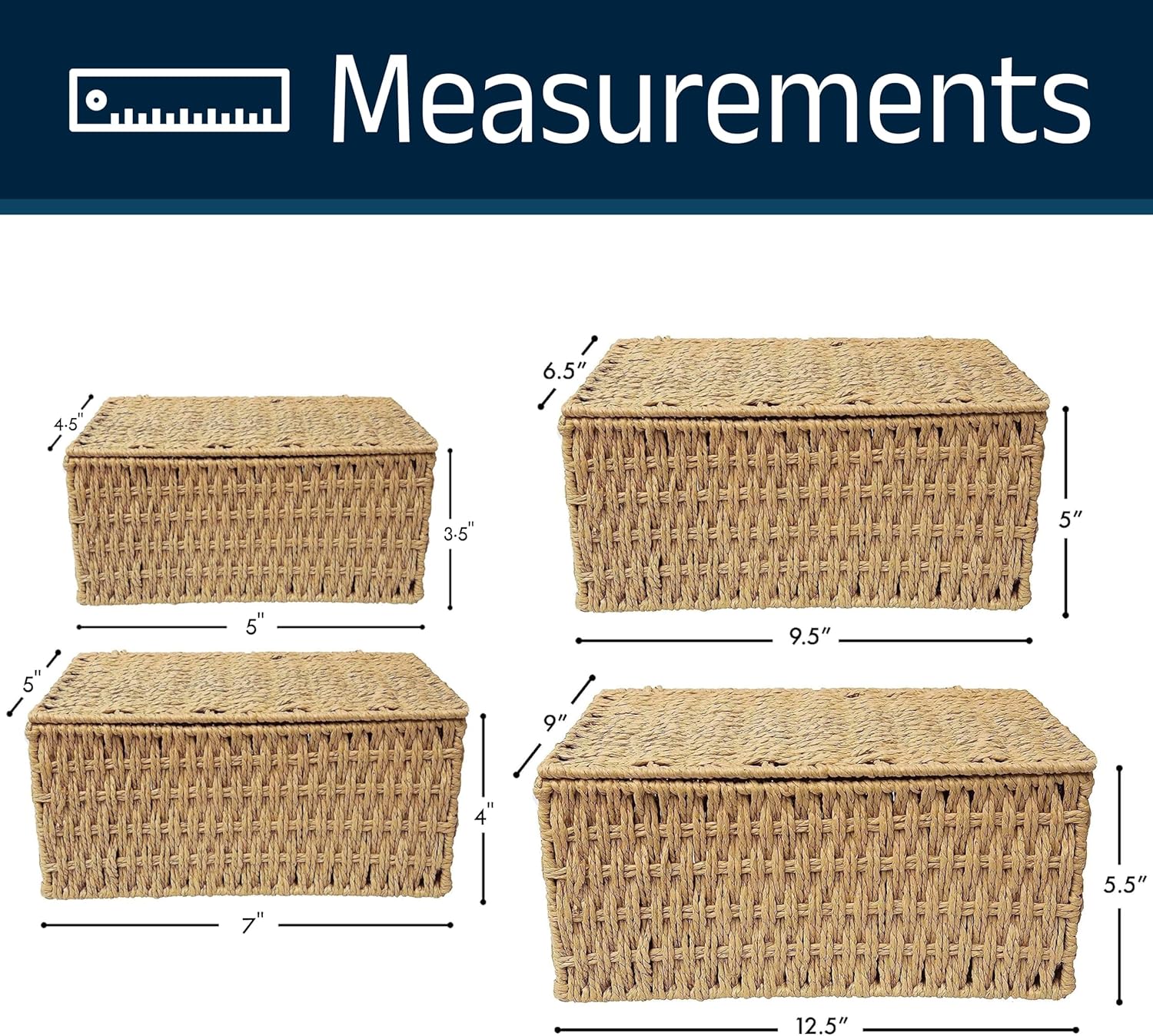 Woven Stackable Storage Baskets / NO LINER / Beige / Set of 4