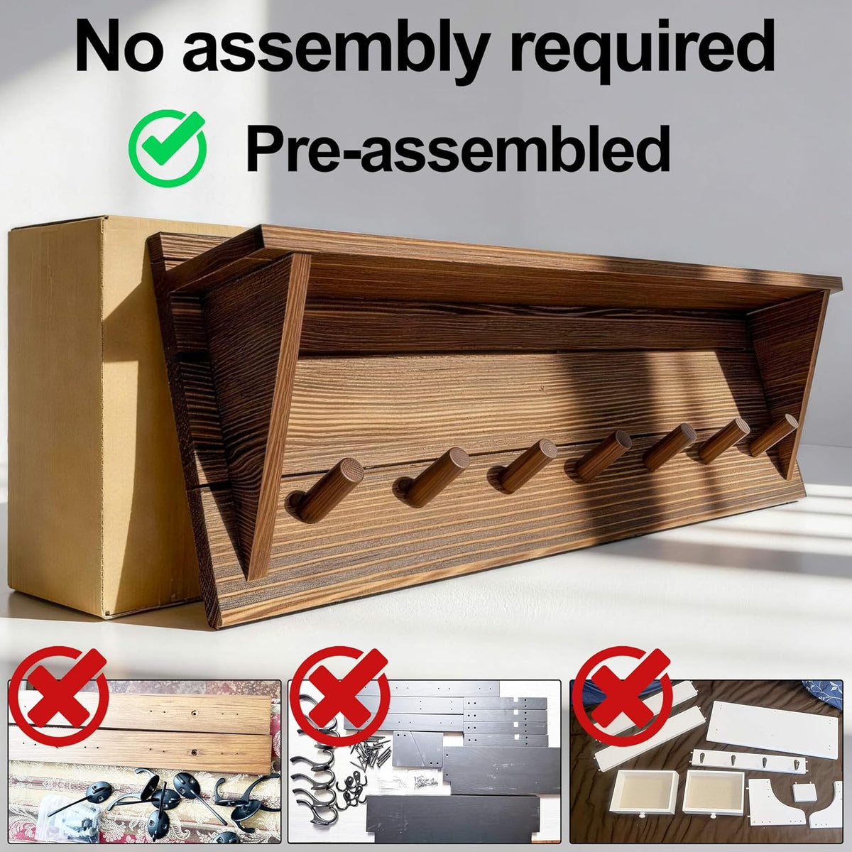 WEBI Coat Rack Wall Mount with Shelf,30" Long Entryway Wall Shelf with Hooks Underneath,7 Peg Hooks for Hanging