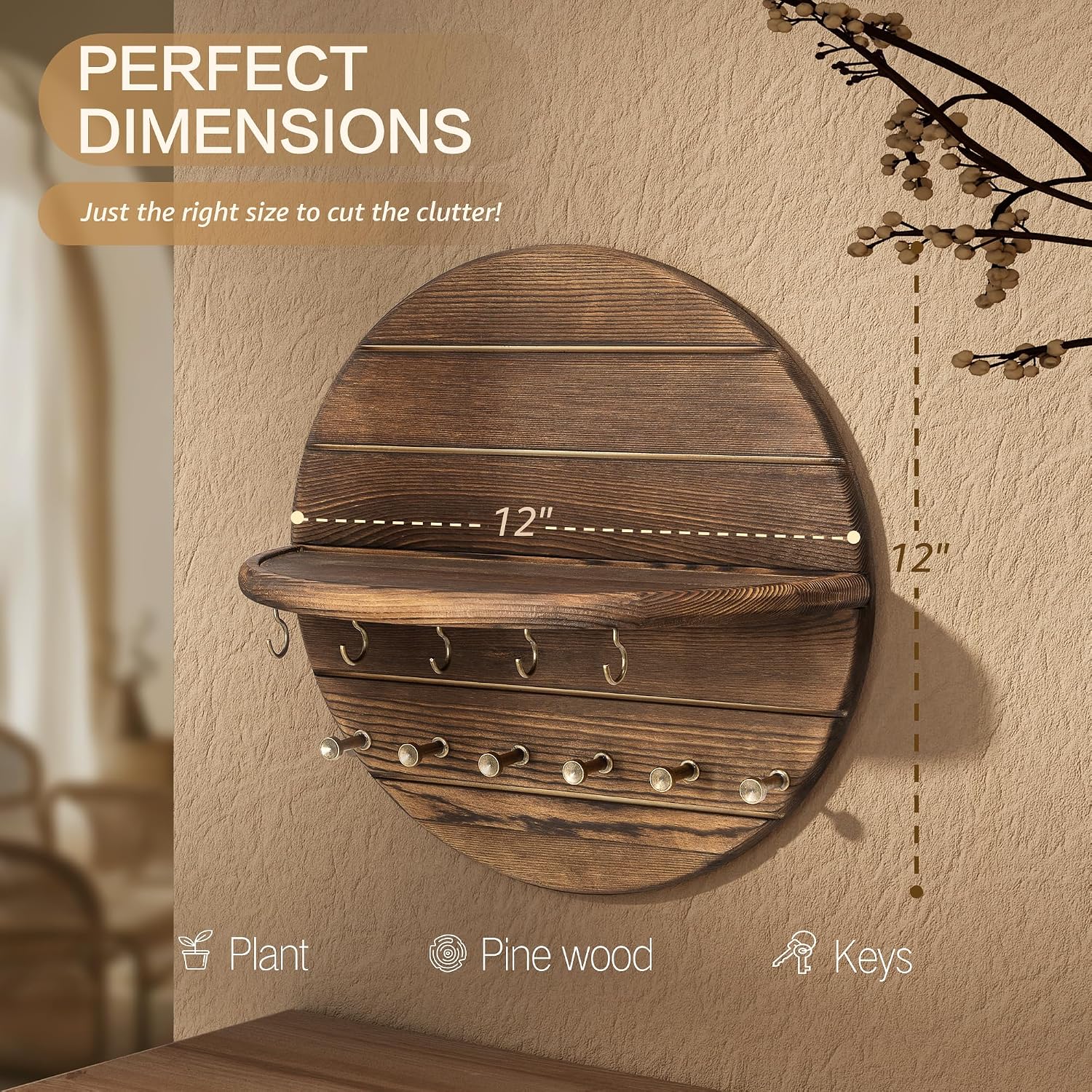 Rustic Wooden Key Hooks / Brown