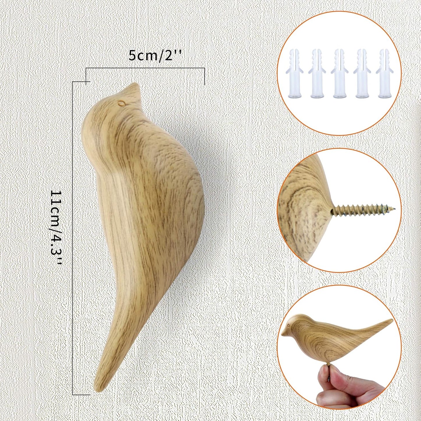 Wood Grain Bird Coat Hooks / Forest A