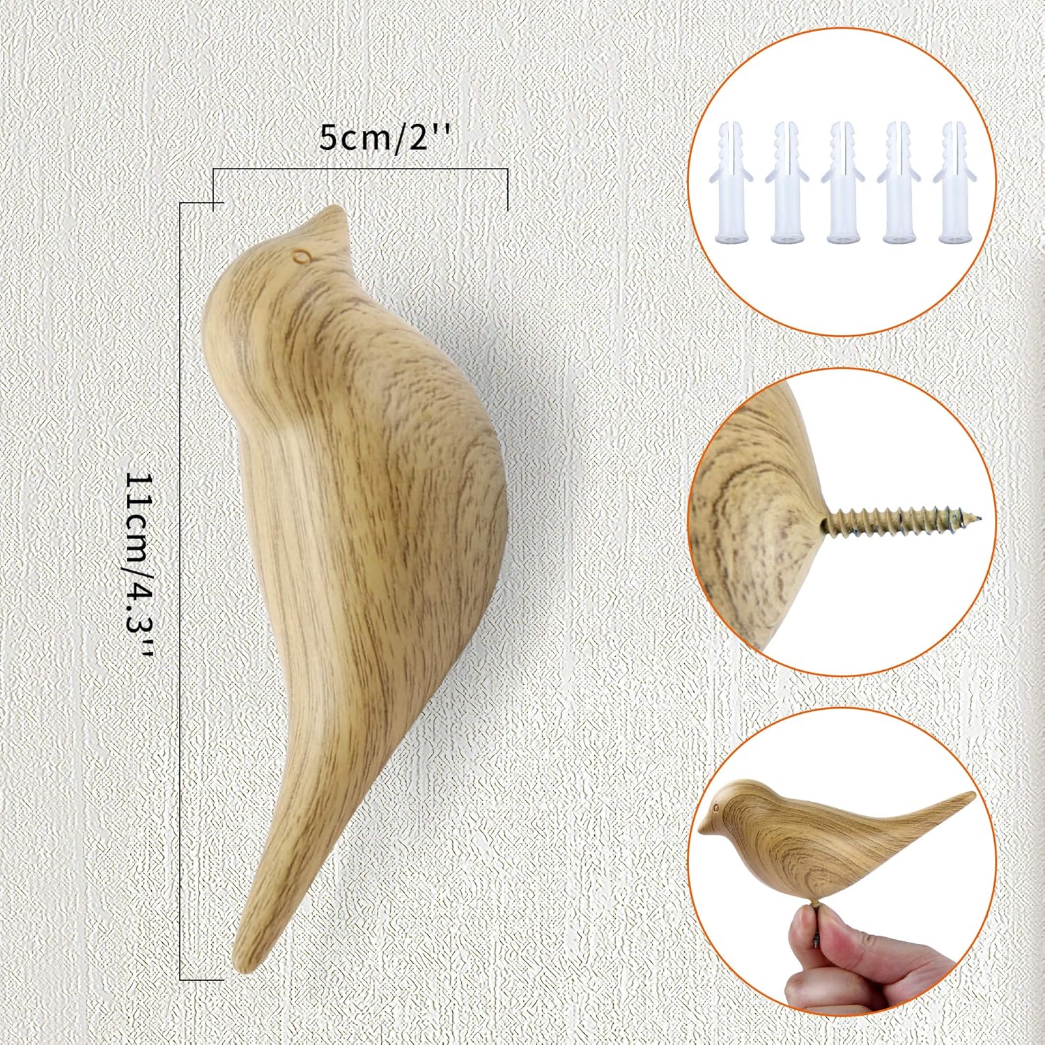 Wood Grain Bird Coat Hooks / Forest A