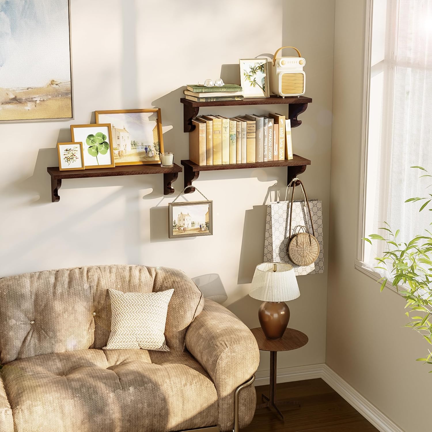 Rustic Wall Shelves / Light Walnut / 17 Inch / Set of 3