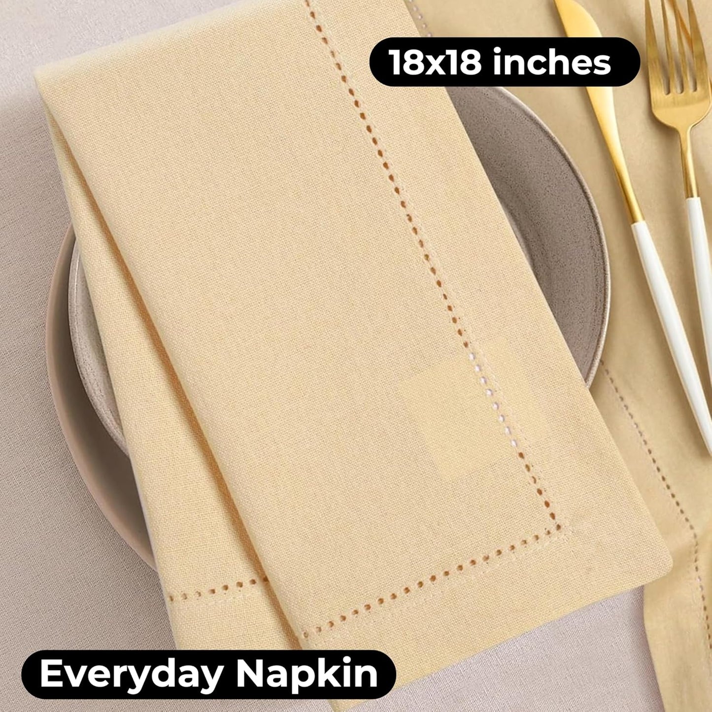 Bedding Craft Cotton Dinner Cloth Napkins Set of 12 – 18x18 Apricot Gelato Hemstitched – Machine Washable Fabric