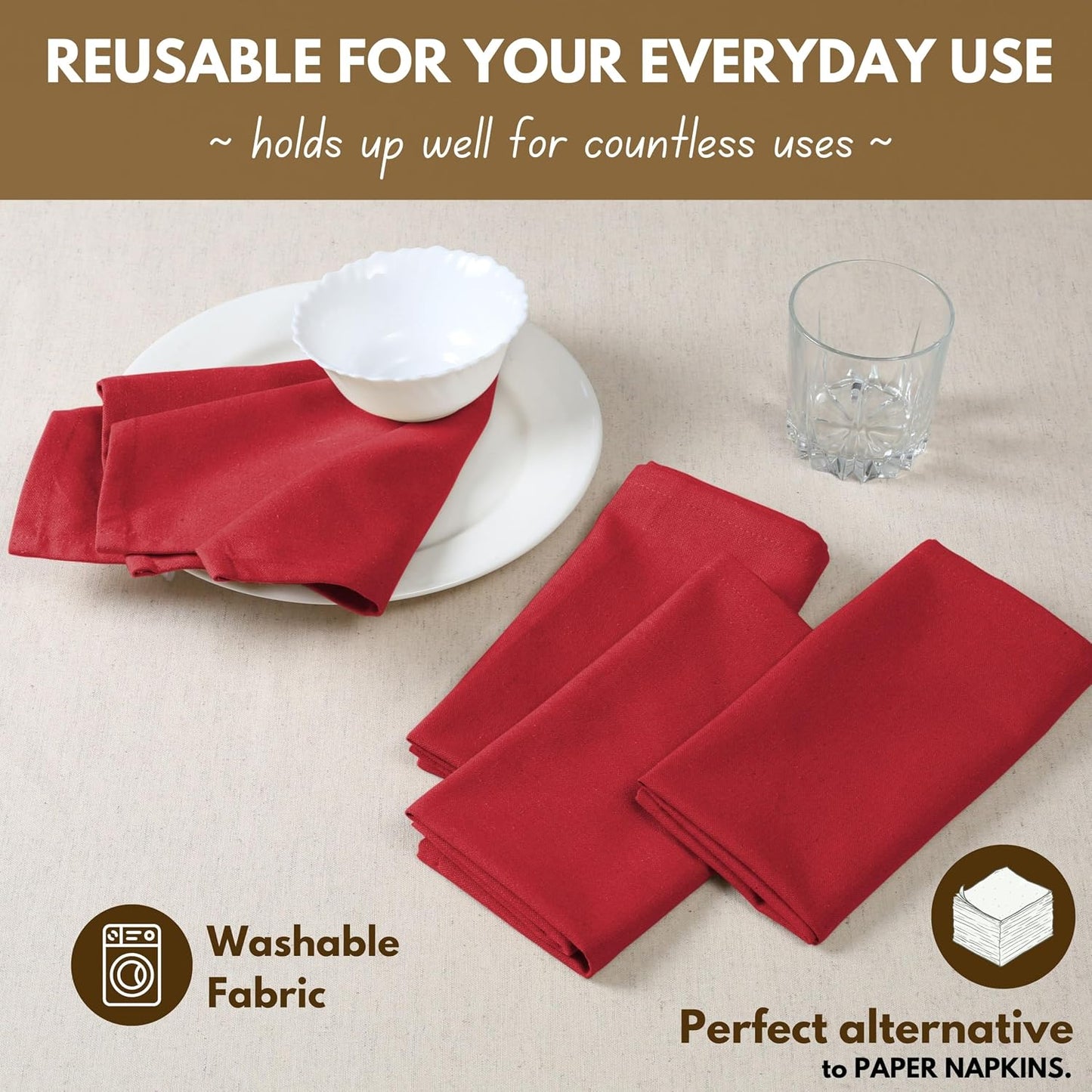Native Fab Cloth Napkin Set of 12, 100% Cotton, Washable, Reusable Dinner Cloth Napkin 17x17 inches, Table Decor