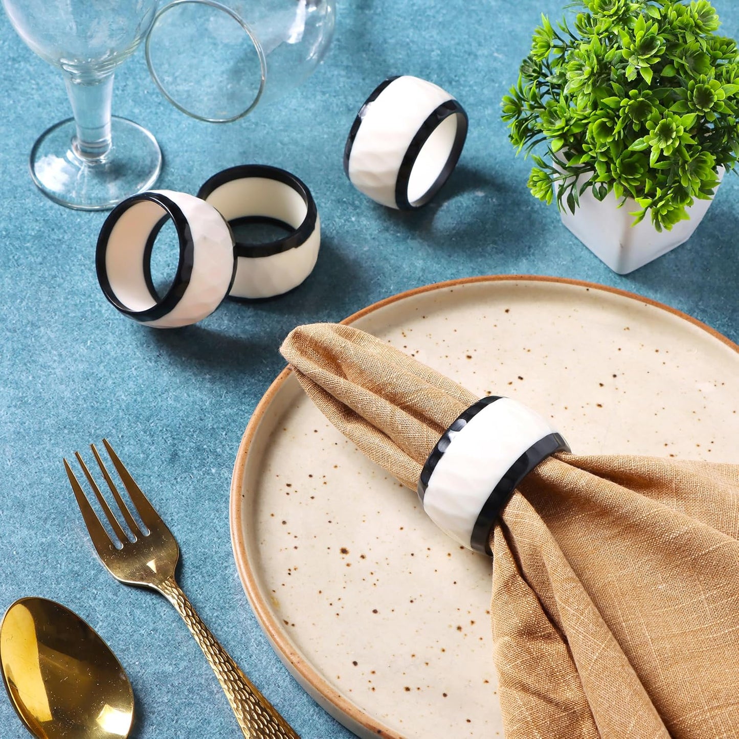 Black White Epoxy Resin Napkin Rings Set of 12 | Premium epoxy resin, scratch-resistant, 2x2x1 in each, easy to clean