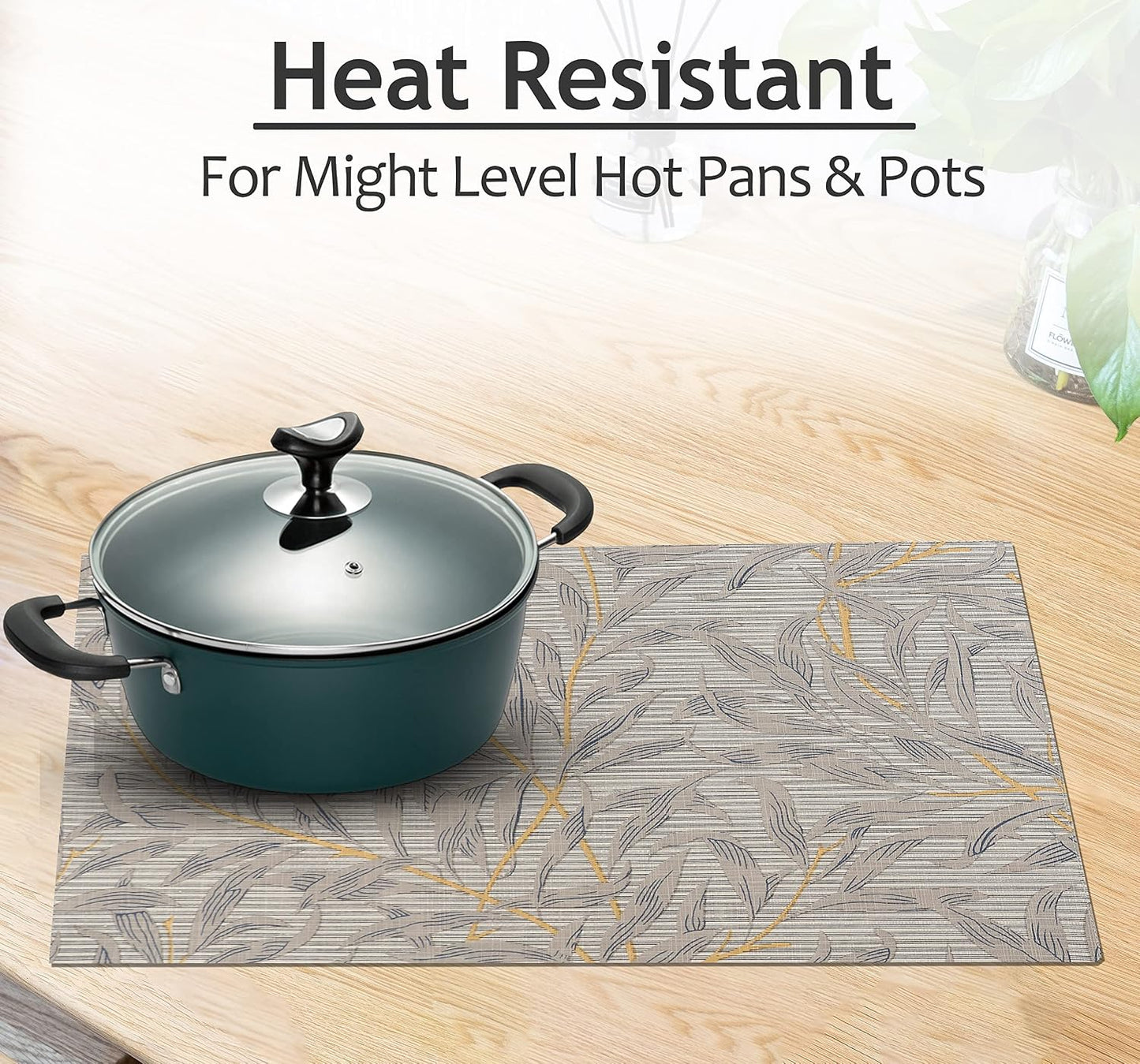 Ruvanti Placemats Set of 6, 100% Cotton Place Mats of 13"x19" – Leafy | Heat, Stain resistant, Washable, Non-Slip