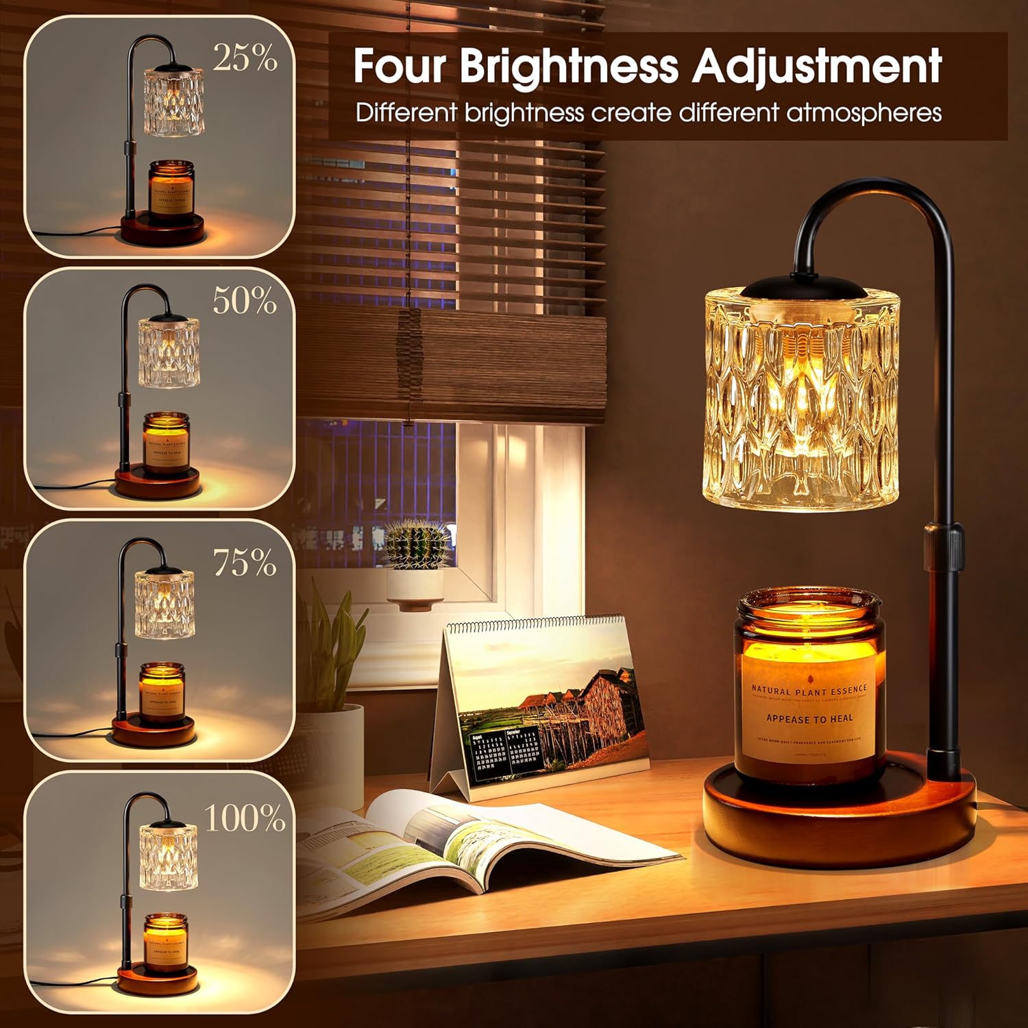 Dimmable Candle Warmer Lamp with Timer, Height Adjustable Electric Candle Wax Warmer, Christmas Birthday Gifts for