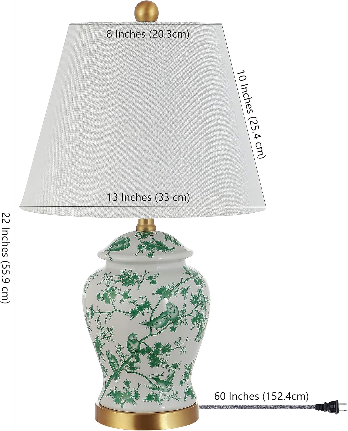 JONATHAN Y Penelope Ginger Jar 22" LED Table Lamp, White/Green | Chinoiserie, Ceramic Metal Construction, French