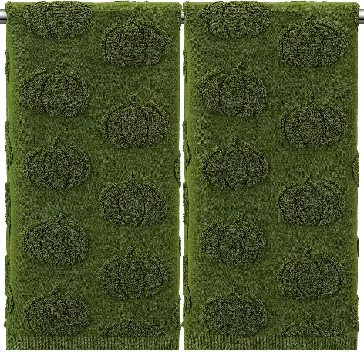 Mindsoft 2 Pcs Fall Hand Towels 3D Pumpkin Jacquard,Moss Green