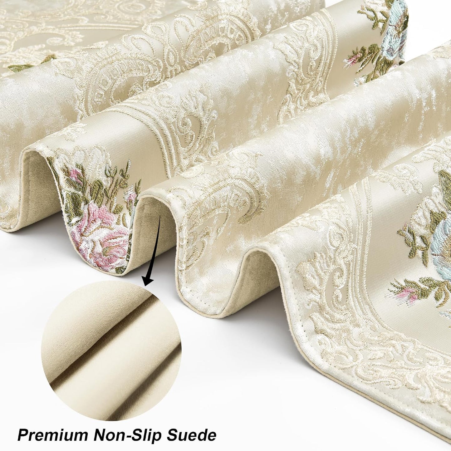 Loom and Mill Elegant Floral Jacquard Table Runner 13x90 inch, Pearly Beige | Luxury Damask Fabric Dining Table Runners