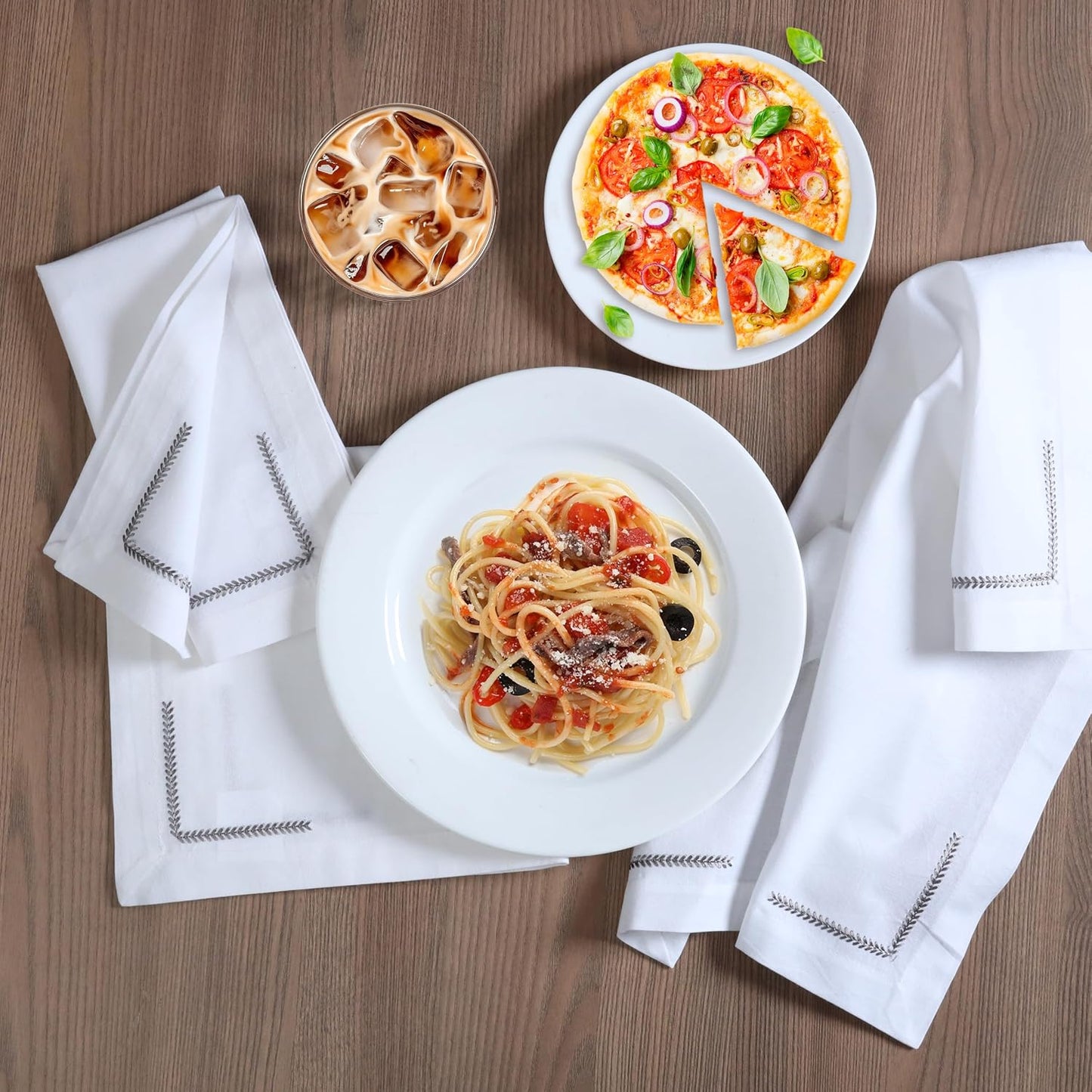 Bedding Craft Cotton Cloth Dinner Napkins Set of 12 – 18x18 with Decorative Embroidery & Selvedge – Machine Washable