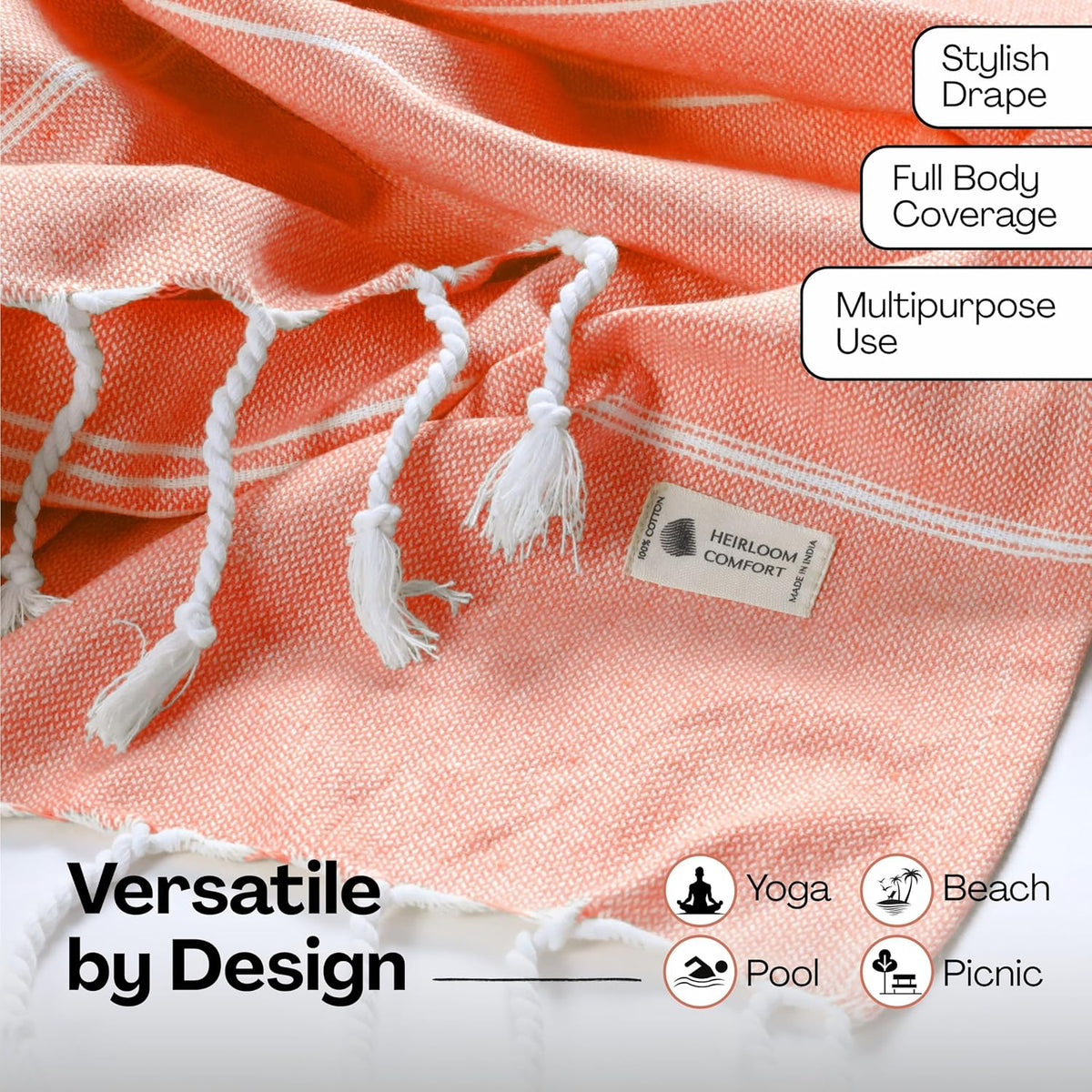 Turkish Beach Towels Set of 6, 40x71 Inches, Oversized, 100% Cotton, Lightweight, Sand Free, Quick Dry, Absorbent