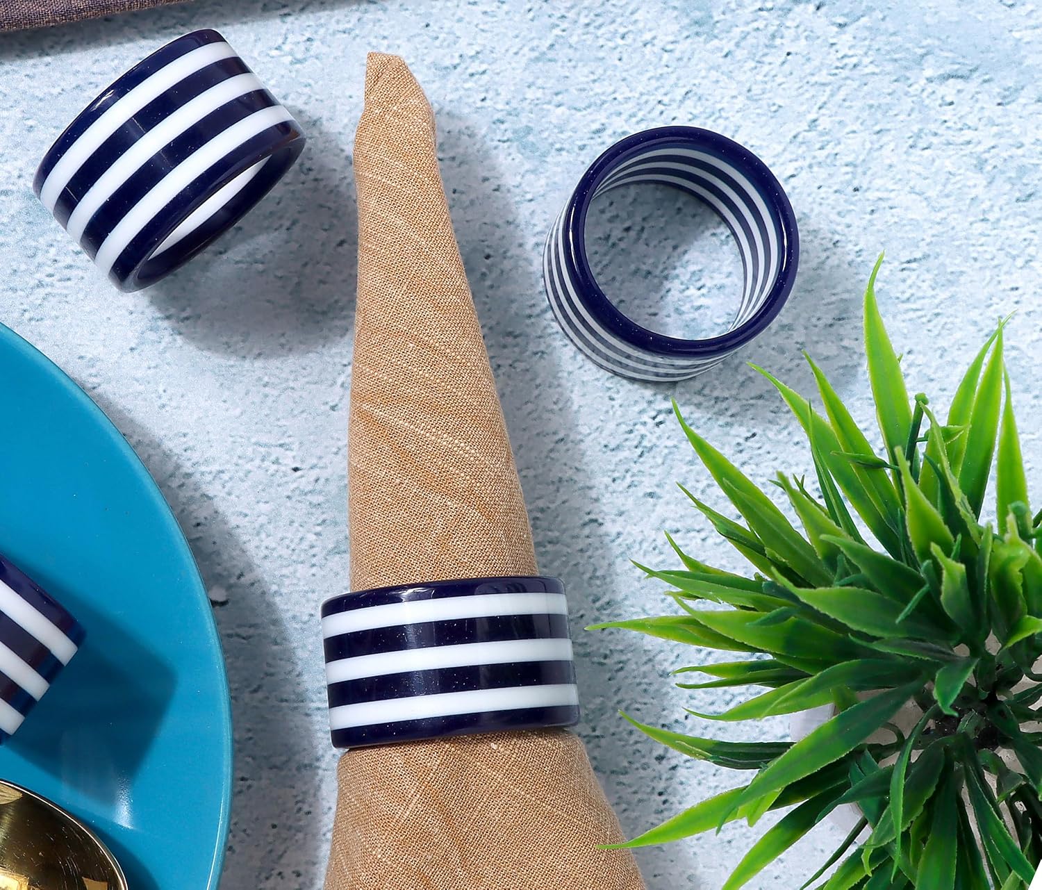 Navy Blue Epoxy Resin Napkin Rings Set of 12 | Premium epoxy resin, 2x2x1 in each, navy blue & white, weddings, holiday